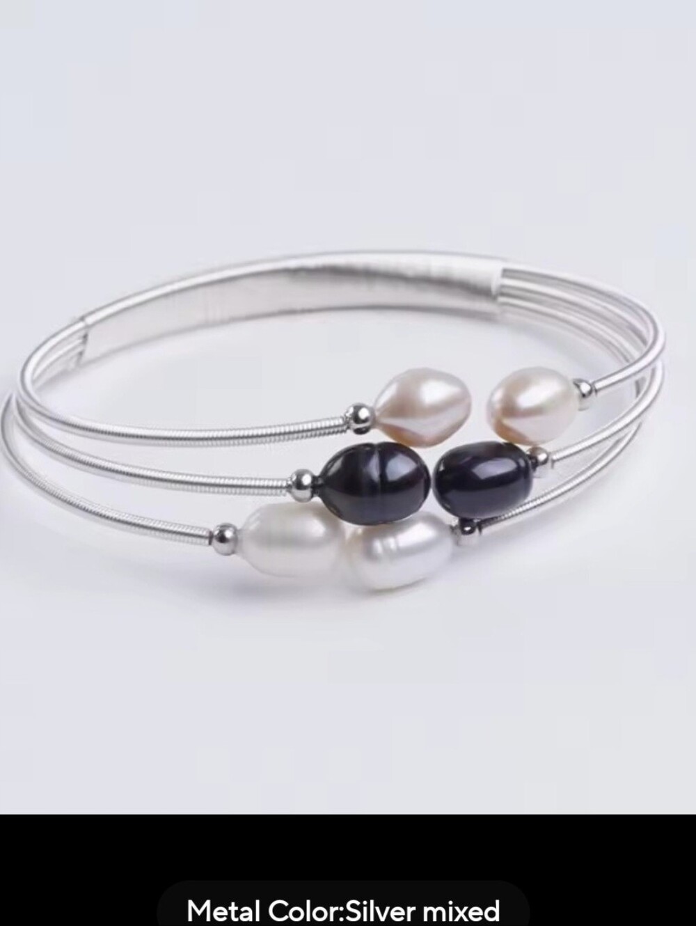 🖤🩶NEW🖤🩶 STUNNING!! SILVER Wire Wrapped Mixed Color Freshwater Pearl Bracelet